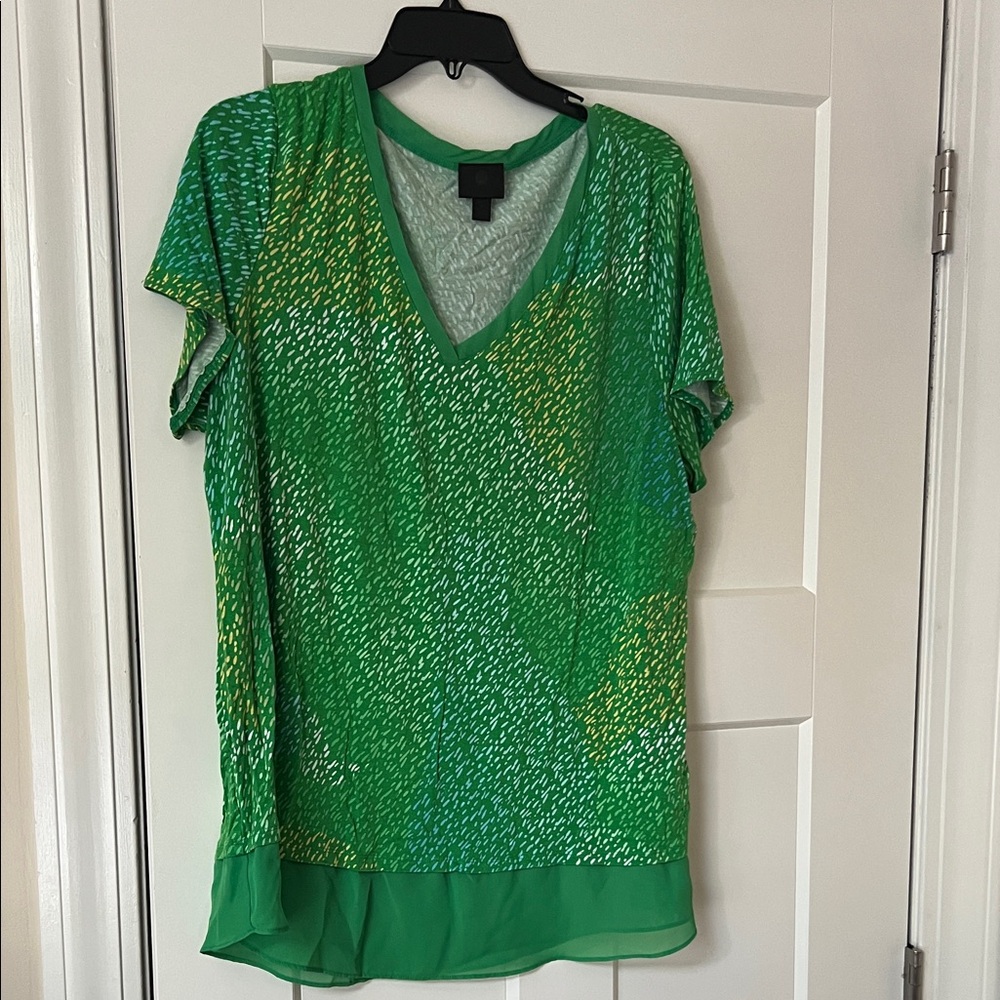 JM Collection Green and Yellow Patterned Blouse